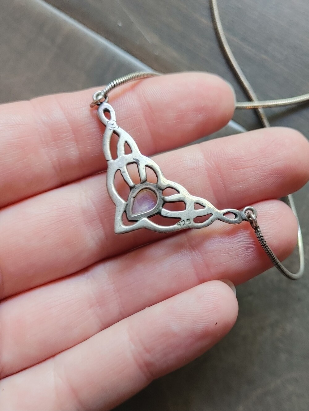 Vintage Sterling Silver Celtic Knot Moonstone Necklace - Picture 4 of 4